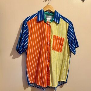 Koret Francesca Primary Stripe Colorblock Button Up Vintage